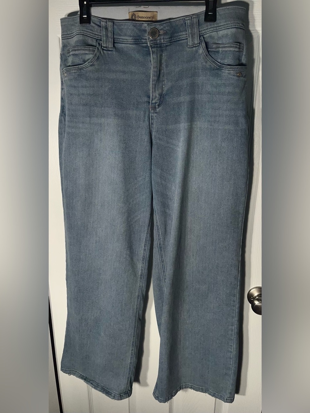 Democracy Jeans Women’s 14 BlackBlue Light Wash Wide Leg Ab Tech Stretch Pockets